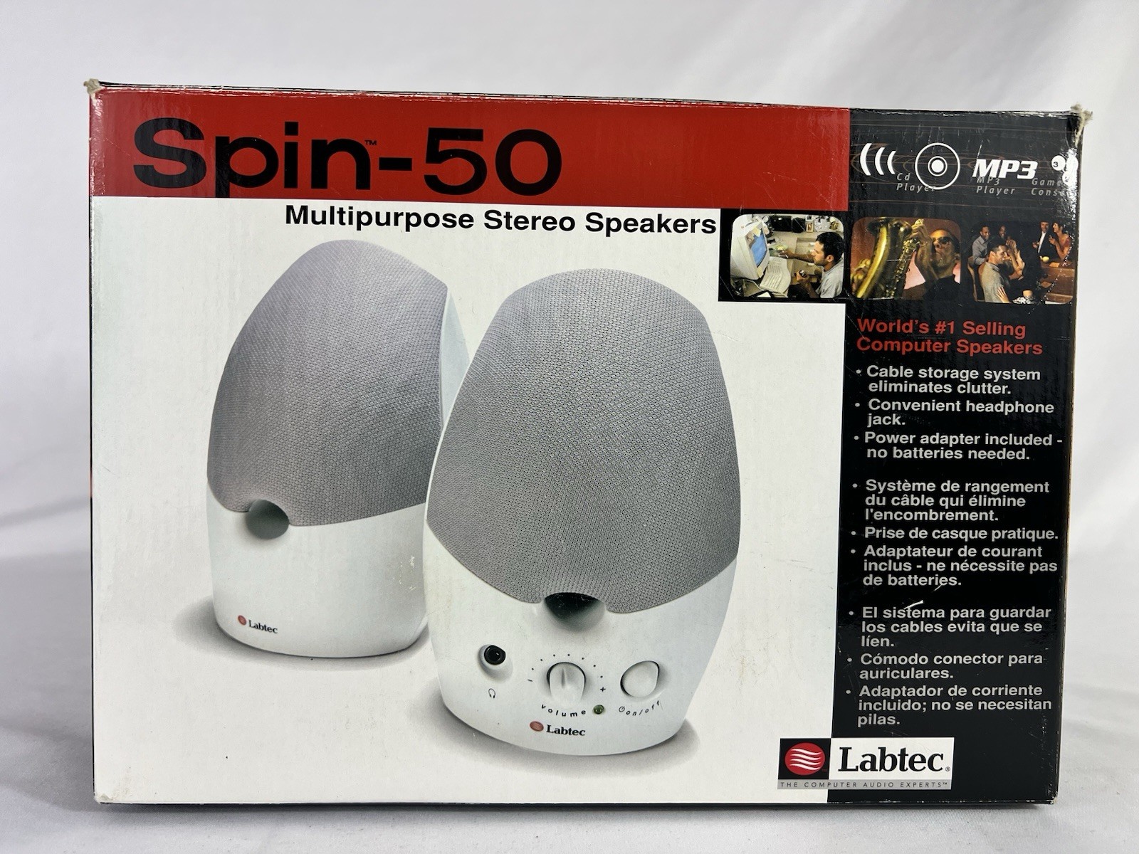 Labtec Spin 50 Multipurpose Stereo Speakers Computer MP3 PC's Gaming Laptop Deck