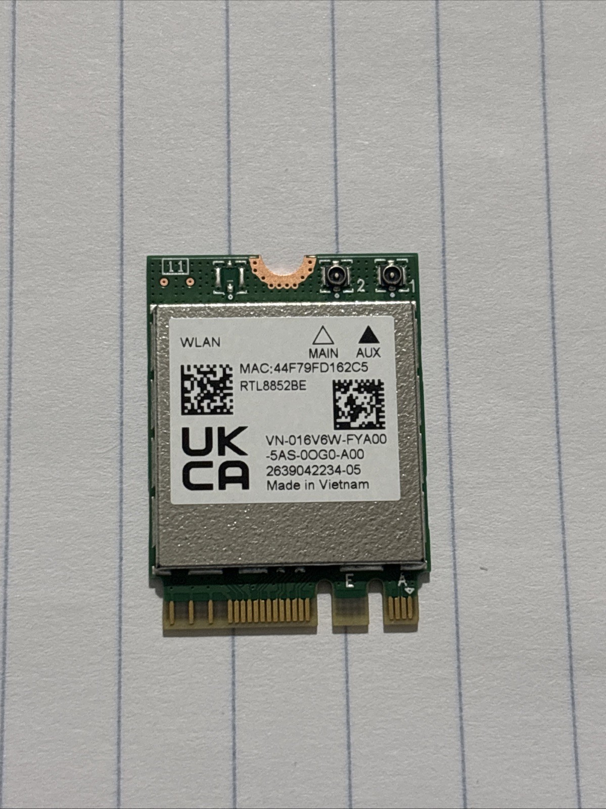 Wi-Fi Card Dell 16V6W Realtek RTL8852BE Wi-Fi Card - Wi-Fi 6 (802.11ax) -