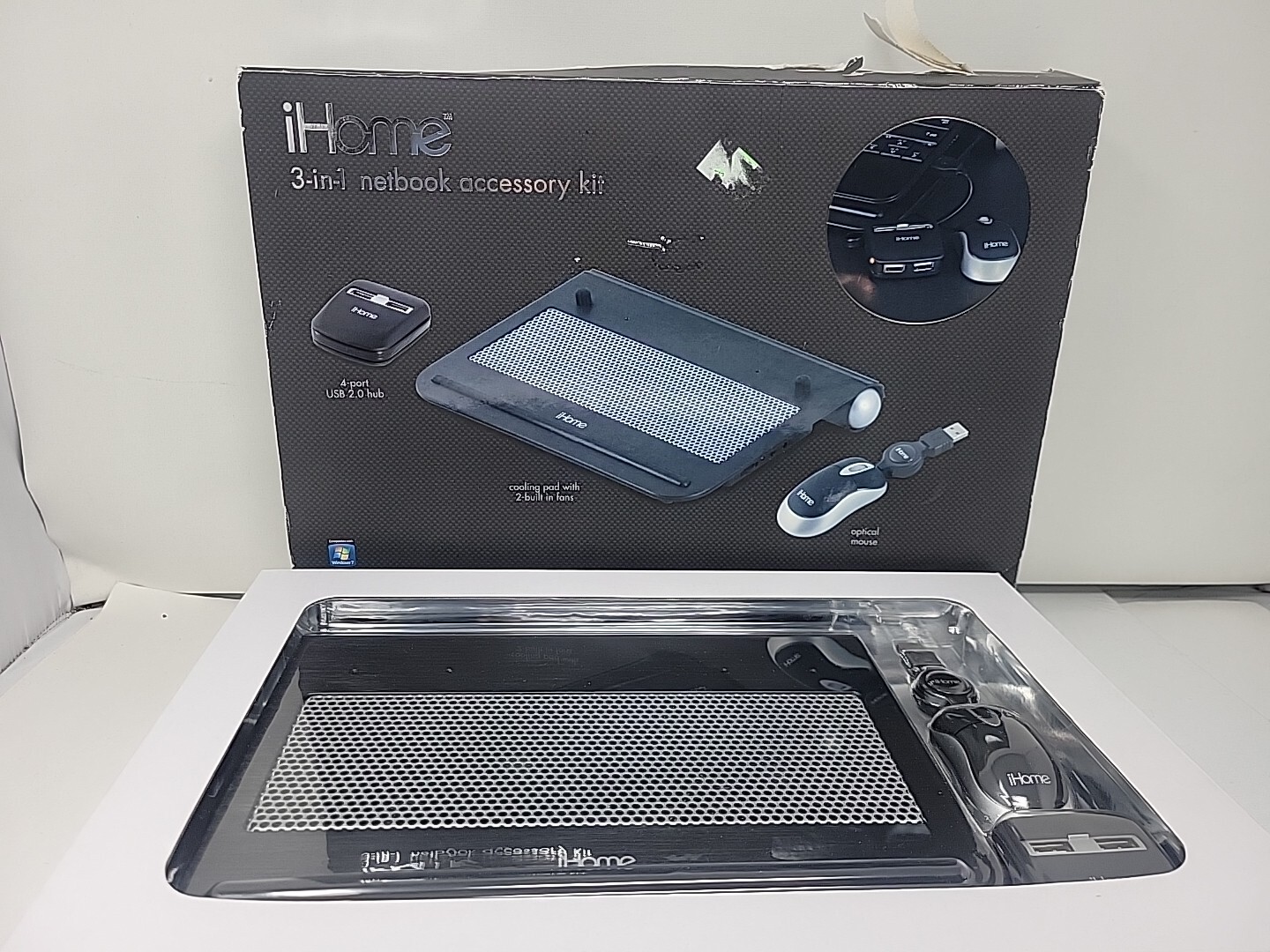 New 3-in-1 iHOME Netbook Accessory Kit 4 USB Ports-cooling pad opt ms  Brand New
