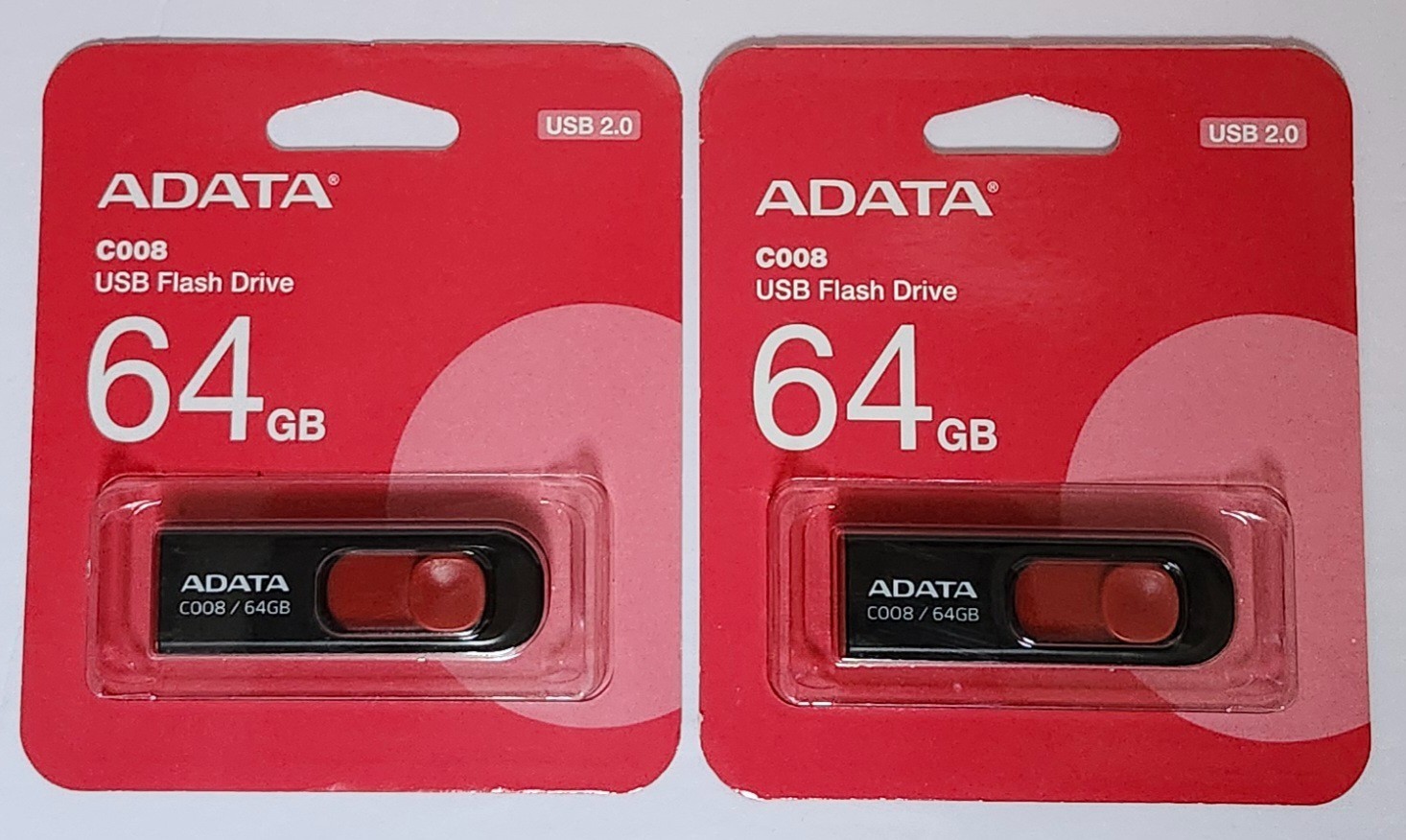 ADATA C008 64GB USB 2.0 Flash Drive Memory Stick Lot of 2 Bundle New Sealed