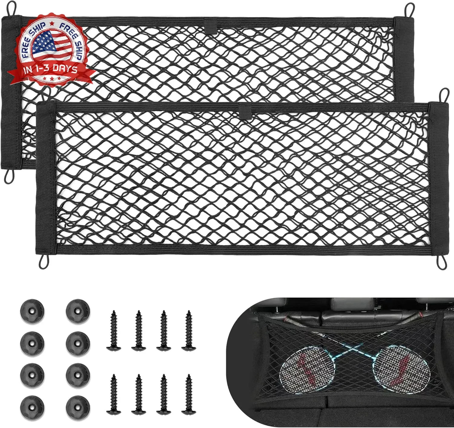 2 Pcs Universal Cargo Net Pocket Elastic Mesh Netting Car Mesh Pouch for Trunk R