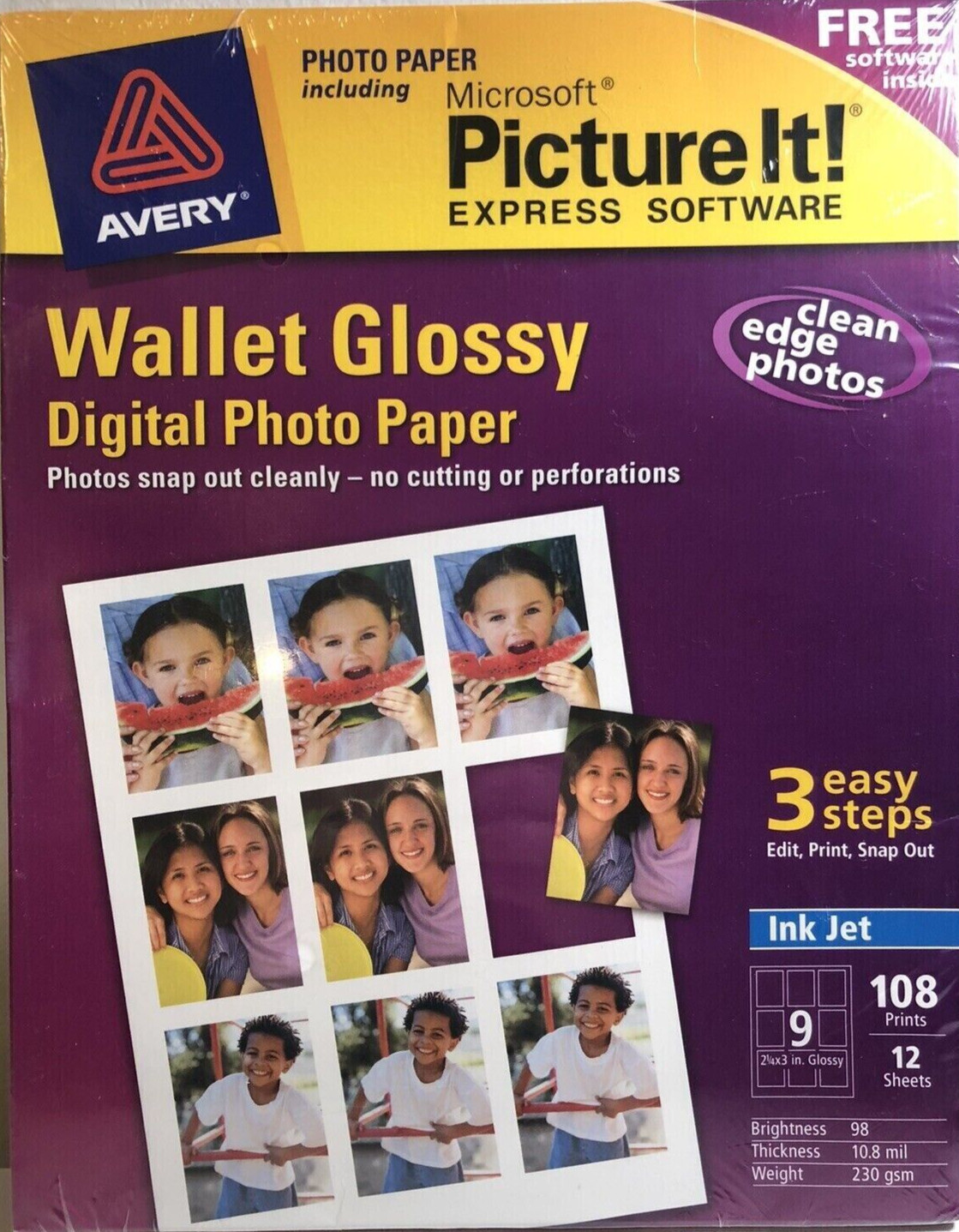 Avery Microsoft Picture It Wallet Glossy Express Software Photo Paper 108 Prints