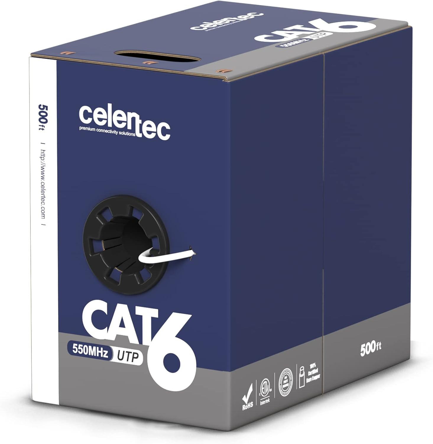 CAT6 Ethernet Cable, 500Ft, 23AWG Solid Bare Copper, Unshielded Twisted Pairs(Ut