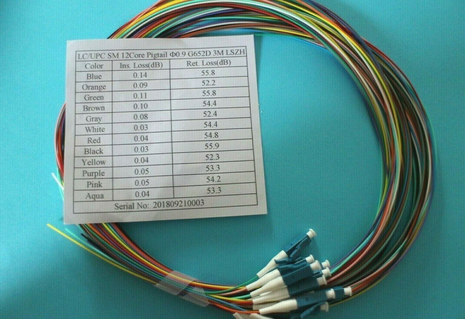 5 Sets of 12 Optic Fiber Pigtail, Color-Coded, LC/UPC, 900 Micron SMF, 3 Meter