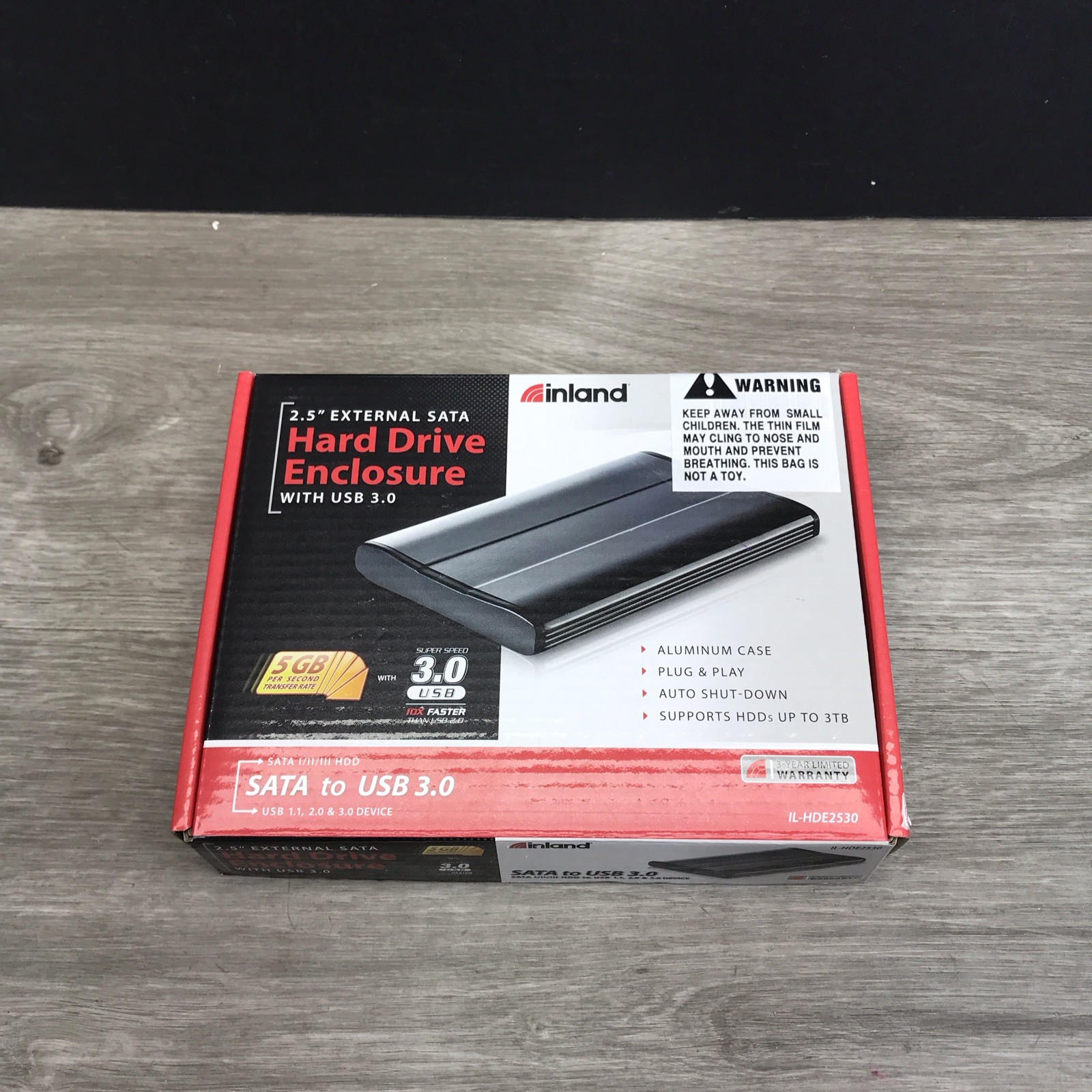 Inland 2.5" External SATA Hard Drive Enclosure with USB 3.0 New Black