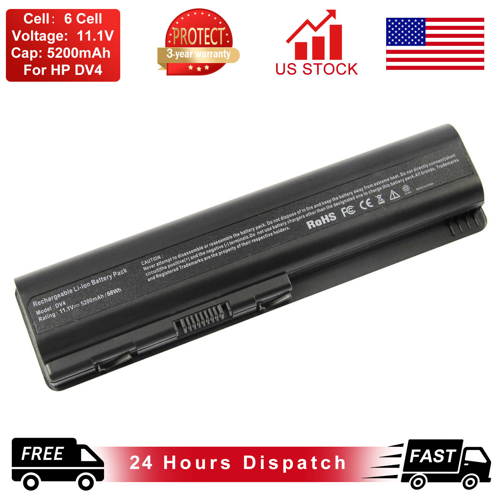 Replacement Battery for HP dv4 dv5 dv6 G50 G60 G61 G70 HSTNN-UB72 EV06 5200mAh