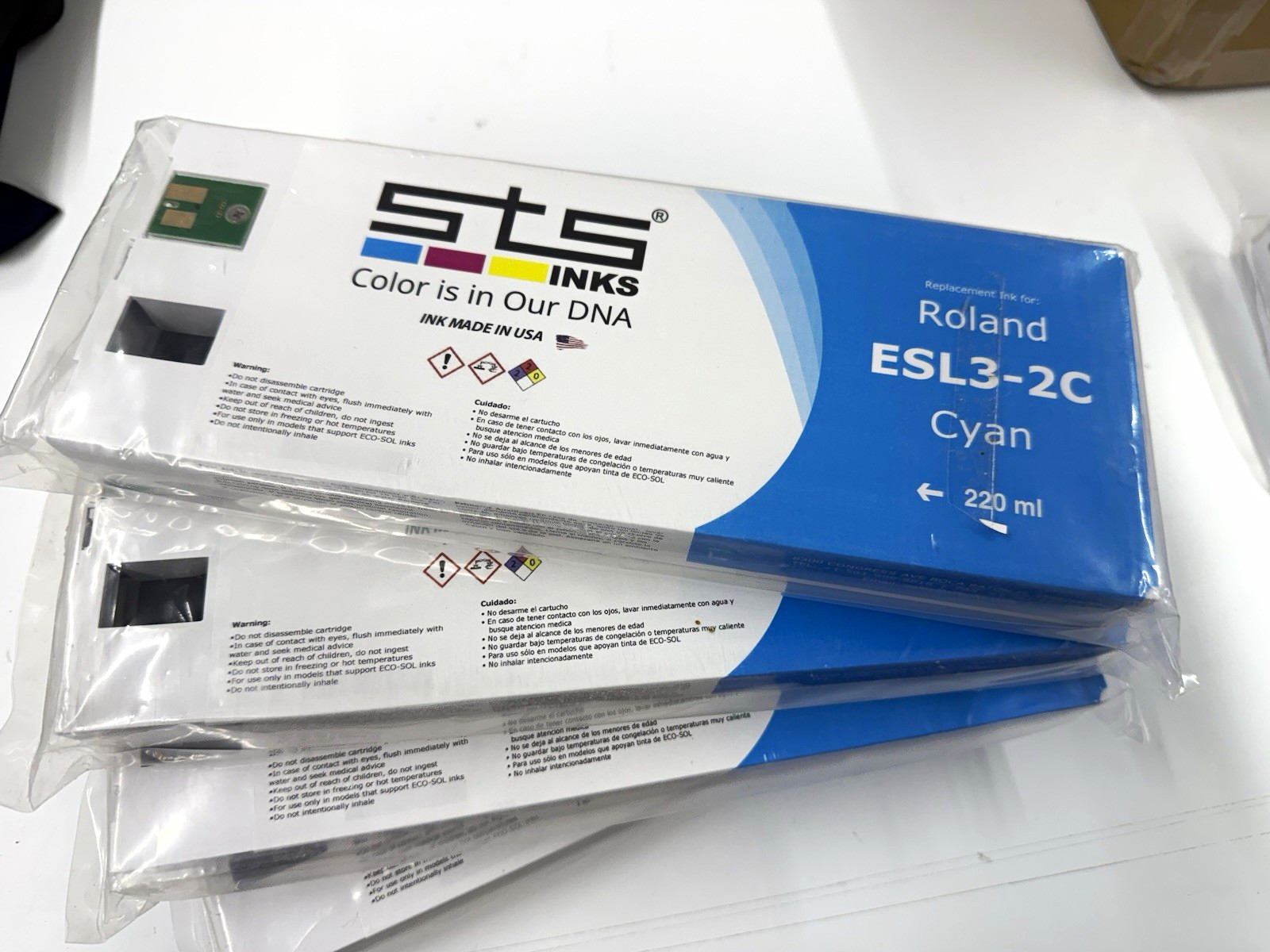STS Inks ESL3-2C Compatible Cyan Inkjet Ink for Roland, 220 ml