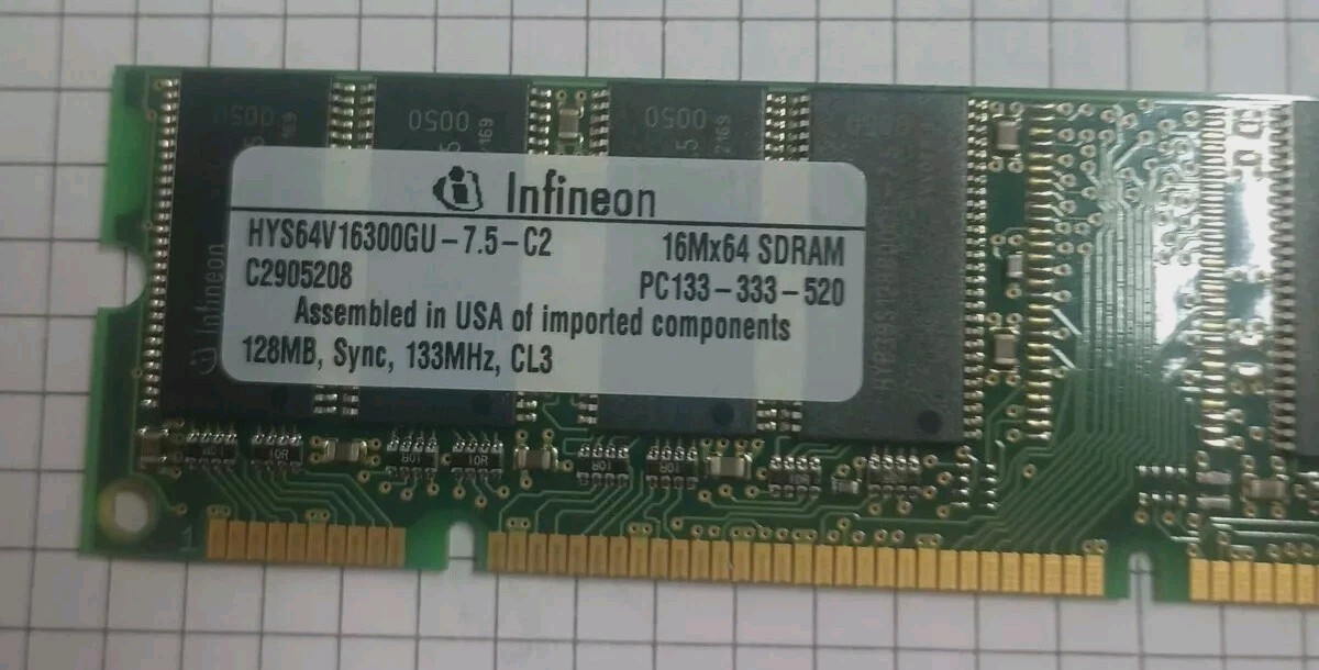 HYS64V16300GU-7.5-C2 INFINEON 128MB DIMM MEMORY 133MHZ SDRAM RAM PC133-333-520 8