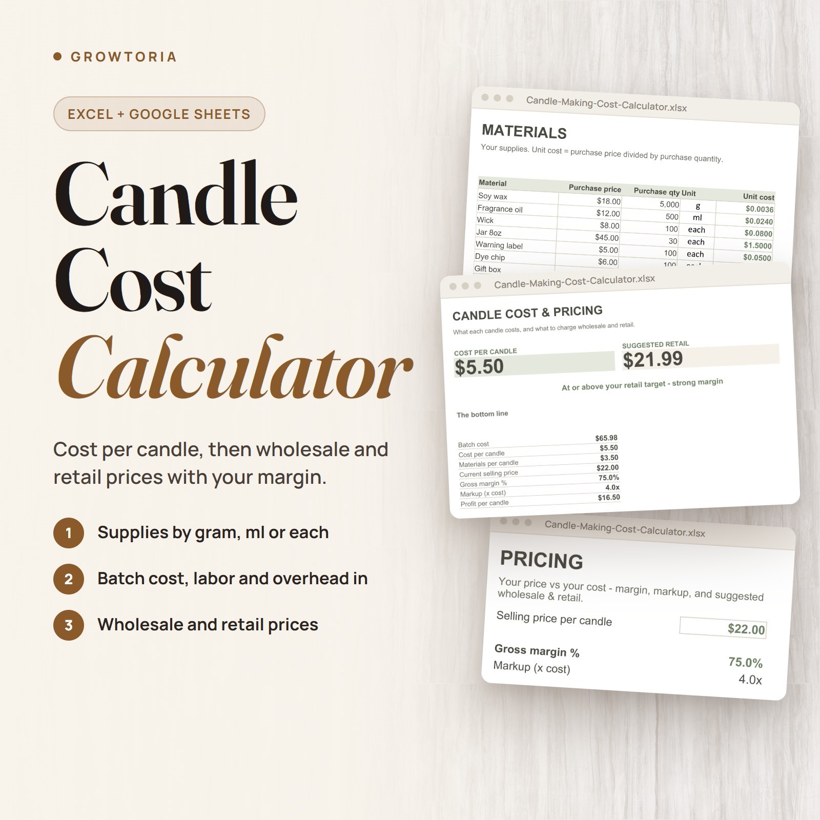 Candle Making Cost Calculator - Candle Pricing Spreadsheet Excel Google Sheets