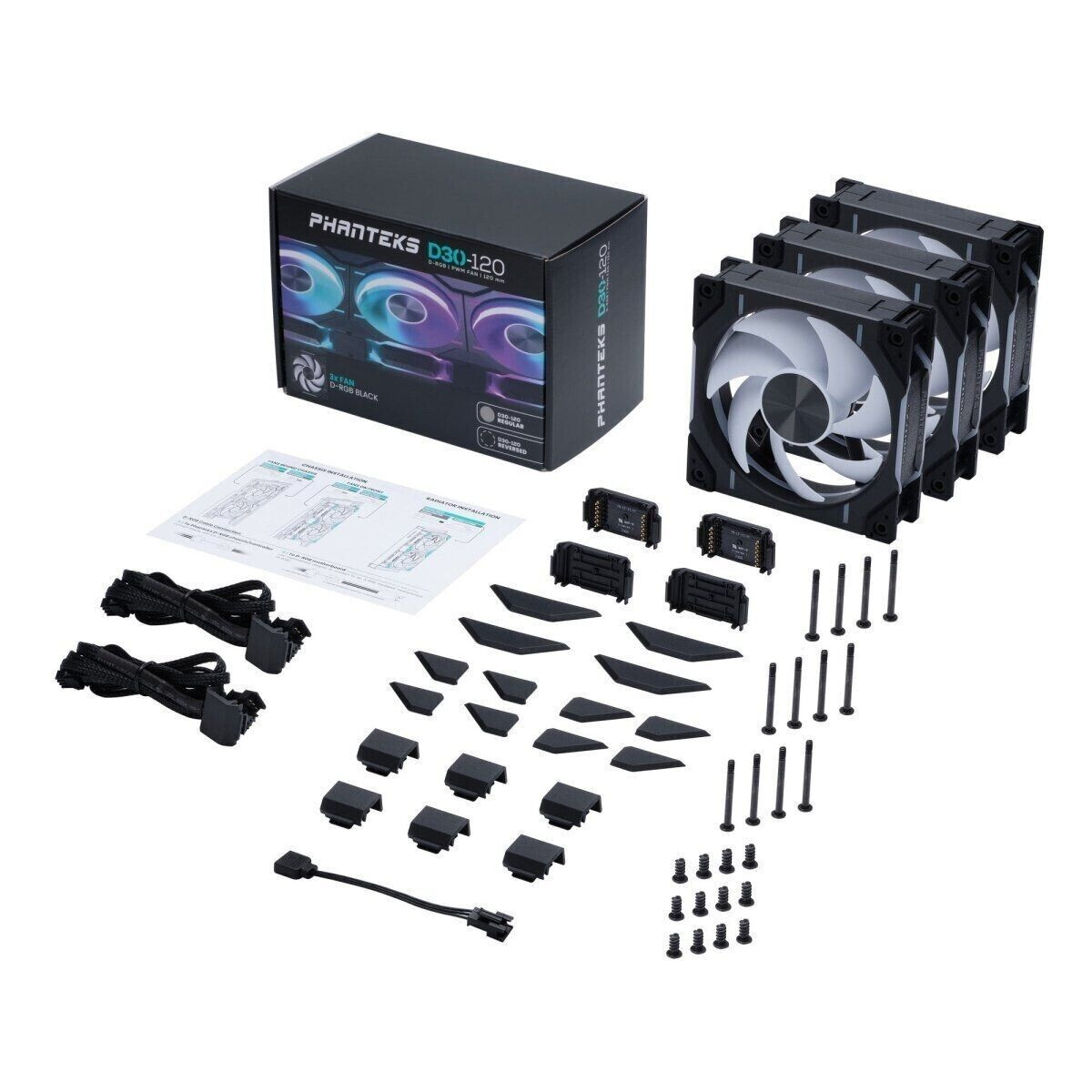 Phanteks D30 Reversed Fan - 3-pack - D30-120 D-RGB 12CM BLACK/White