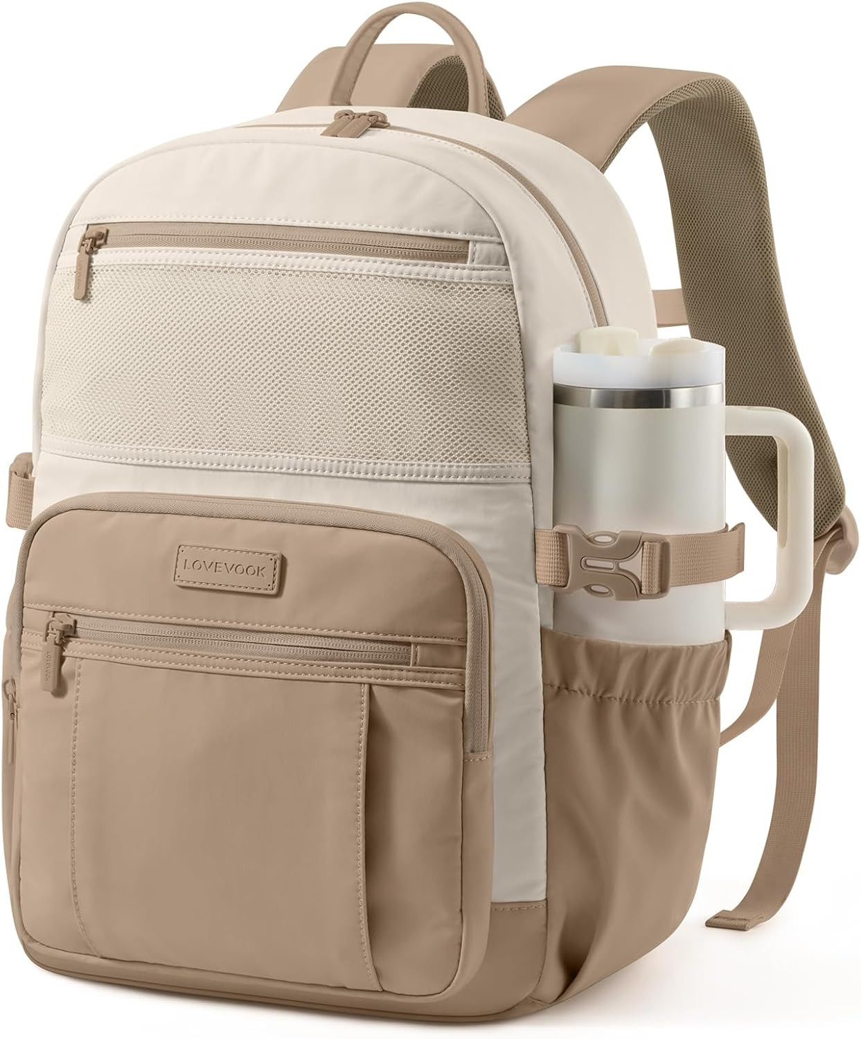 Stylish College Laptop Backpack for Women with Tumbler Holder & Padded Compartme