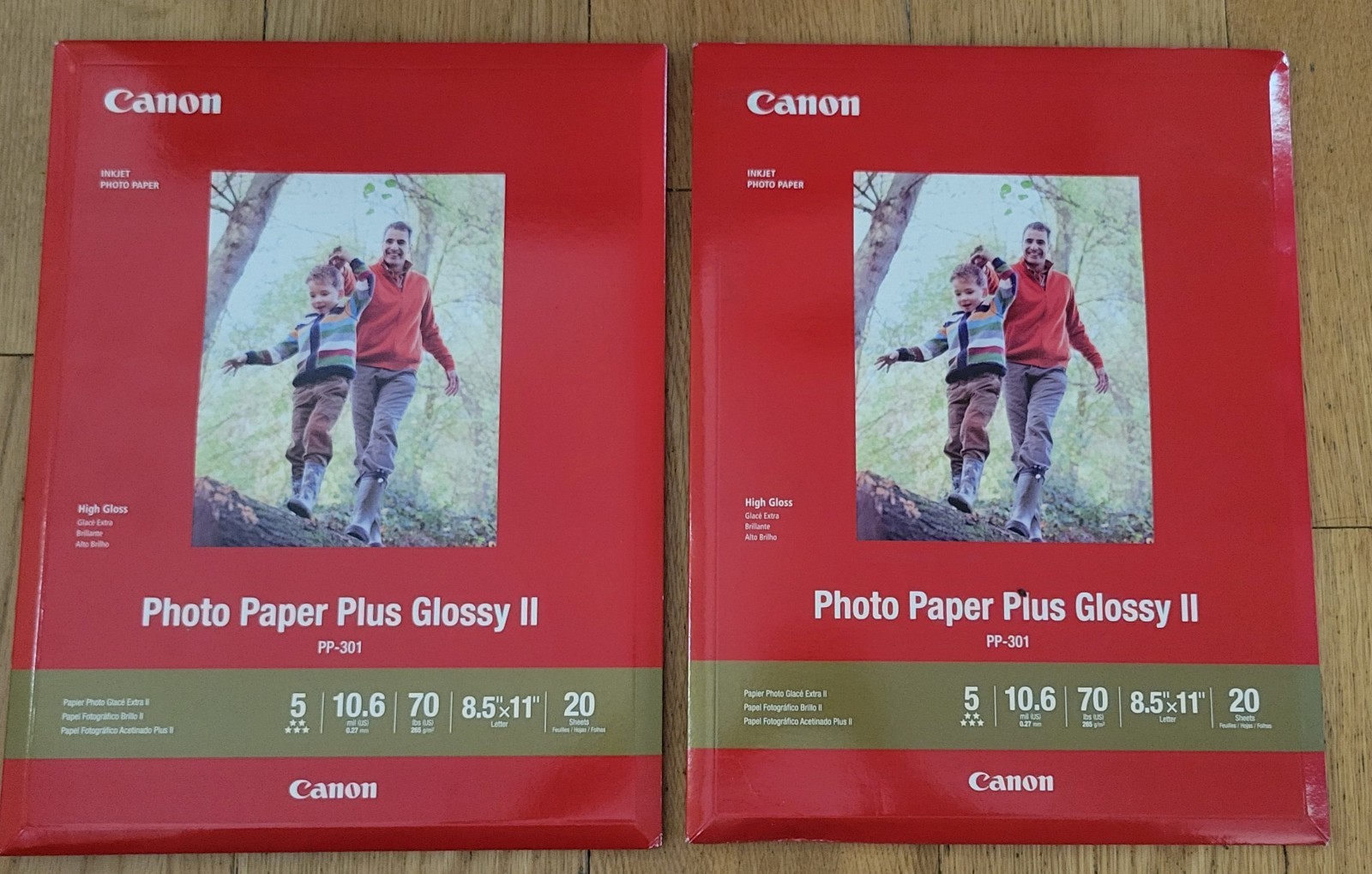 NEW Lot Of 2 Canon Inkjet Photo Paper Plus Glossy II PP-301 20 Sheets 8.5"x11" 