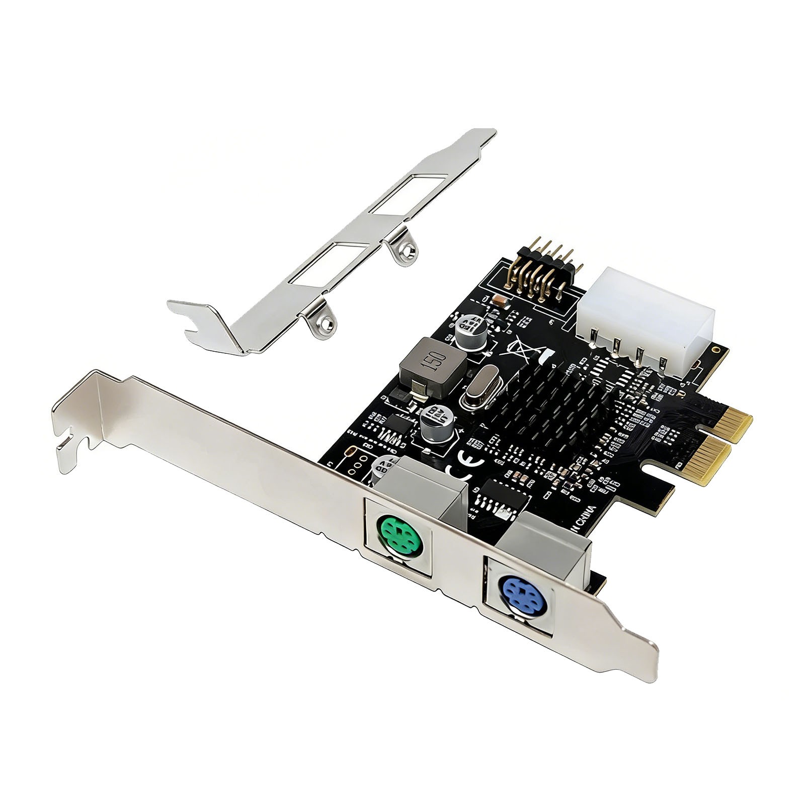 PCIe to 2x PS/2 Adapter Card for Keyboard Mouse Low Profile No Driver