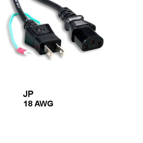 Kentek 6 ft AC Power Cable IEC-60320 C13 to JP JIS 8303 Ground 18 AWG Japan PSE