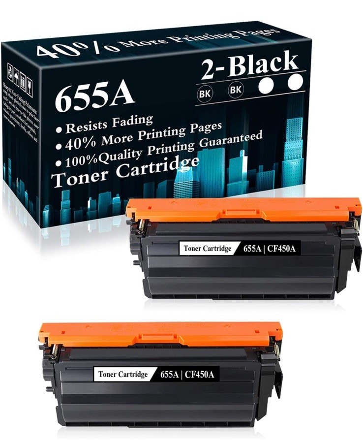 2 Black Hi-Yield Toner Compatible HP CF450A 655A Laserjet MFP M681 M652dn M653dn