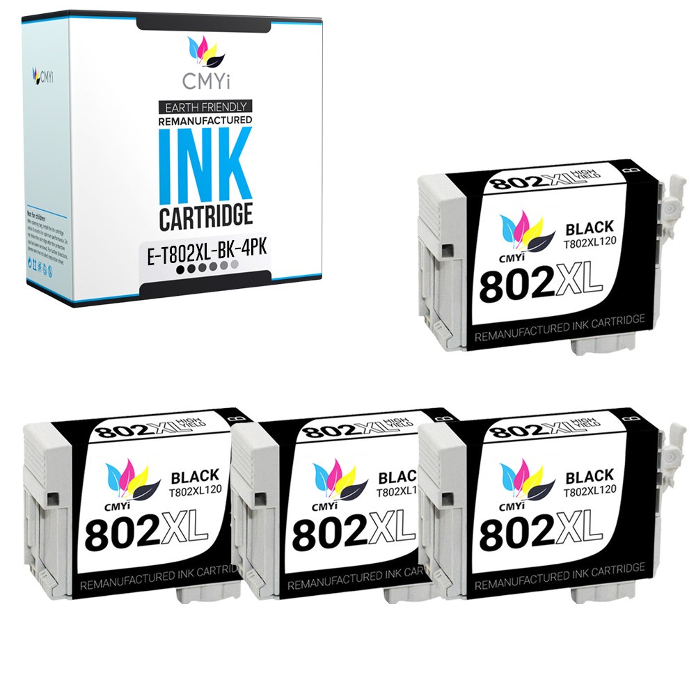 4PK 802XL Black Ink Cartridge for Epson T802XL 802 XL Workforce Pro EC WF EC4020