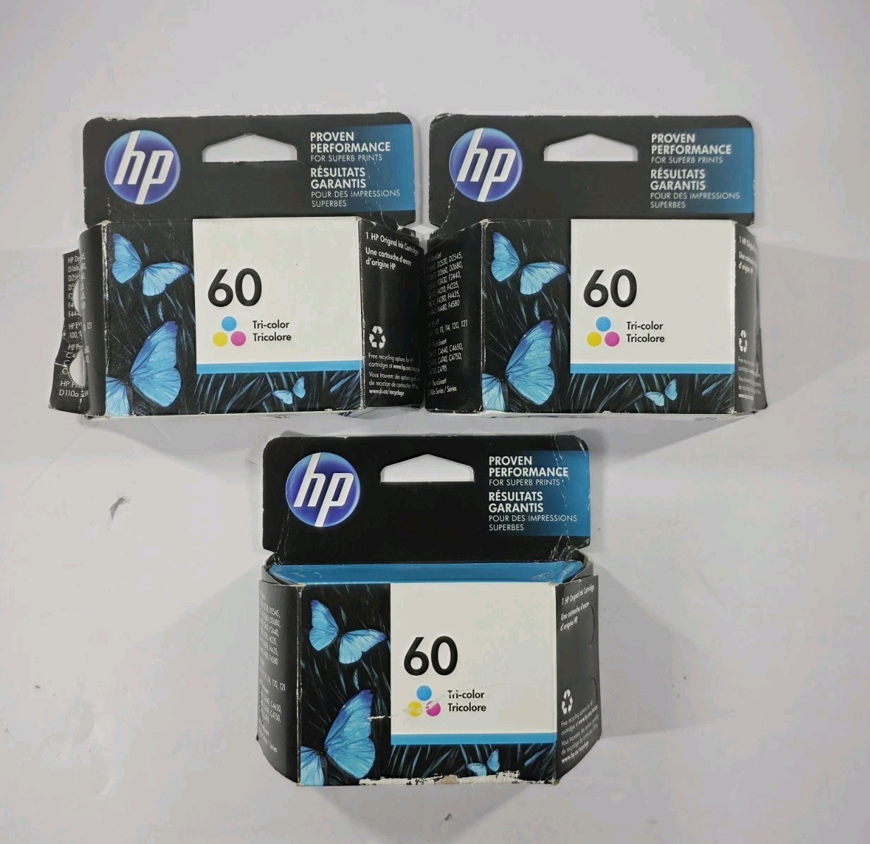 Lot Of 3  Genuine HP 60 Tri- Color Ink Cartridges Exp: 05/2023 Sealed 