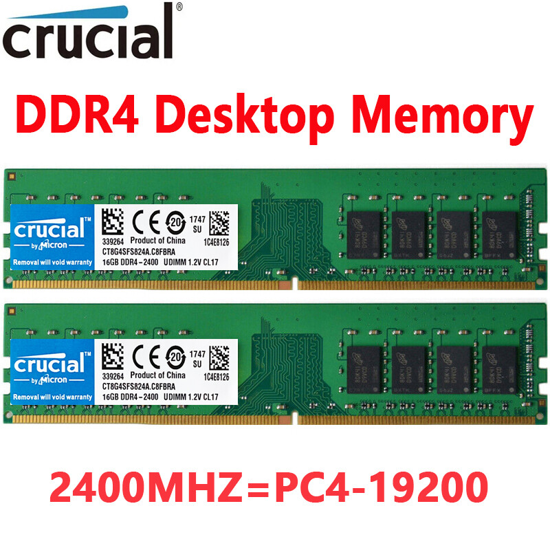 Crucial DDR4 32GB 2X16GB 2400 Mhz  PC4-19200 288pins Desktop Memory Dimm Ram