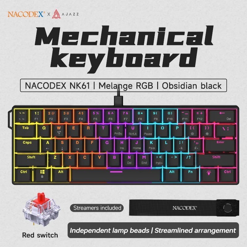 AJAZZ NK61 60% Wired Mechanical Gaming Keyboard RGB Hot-Swappable 61 Keys