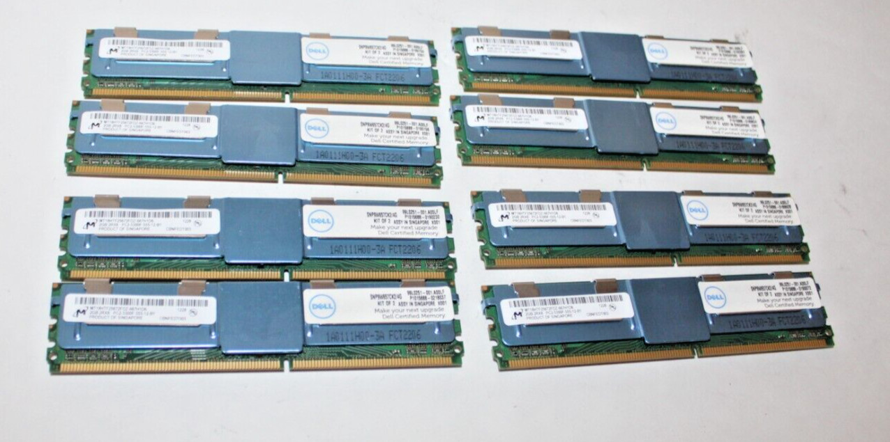 Lot of 8 Mircon MTI8HTF25672FDZ-667H1D6 DDR2 Server RAM  2GB Sticks