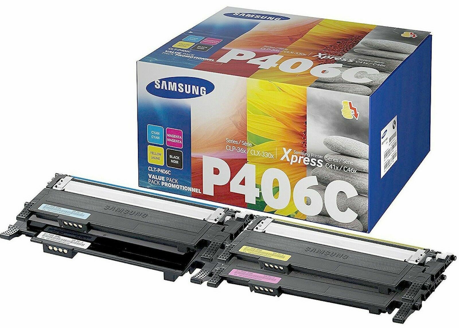 NEW Samsung CLT-P406C Toner Cartridge VALUE PACK Cyan Magenta Yellow Black Print