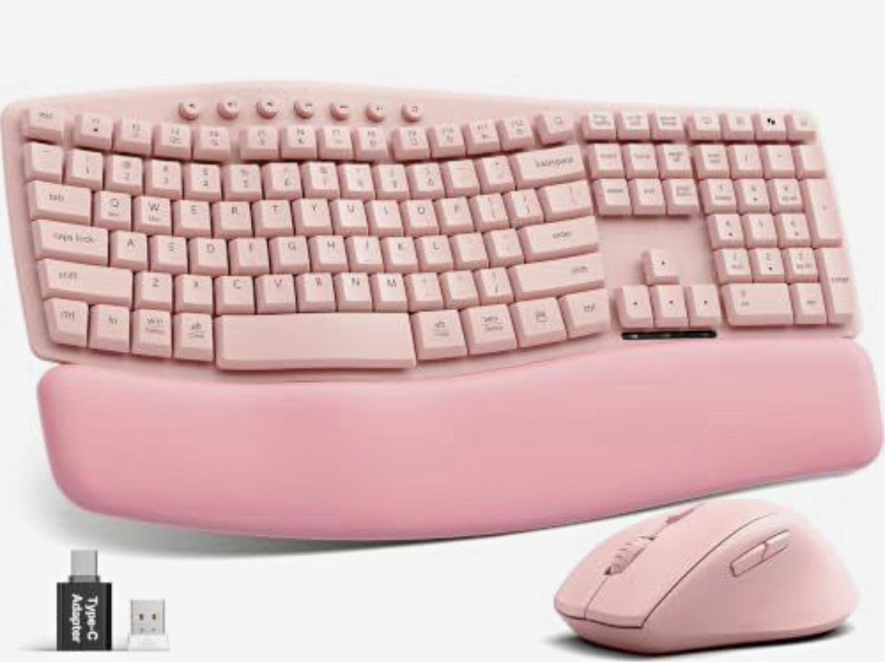 Pink Wireless Keyboard and Mouse Combo, Ergonomic Wave, 30dB Quiet, MA41