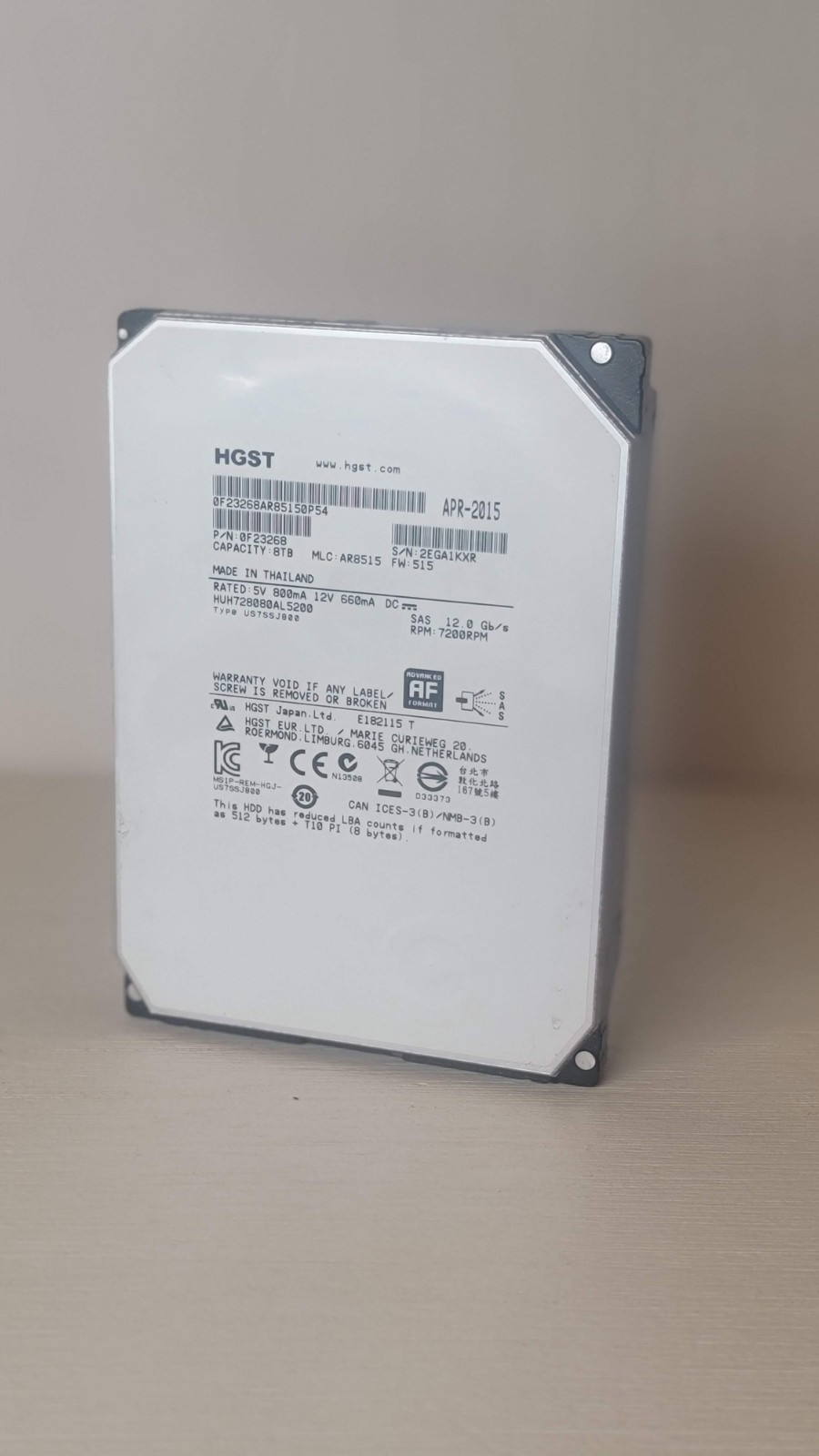 8TB SAS HGST 7.2K 12Gb/s 3.5in 4Kn HDD HUH728080AL5200