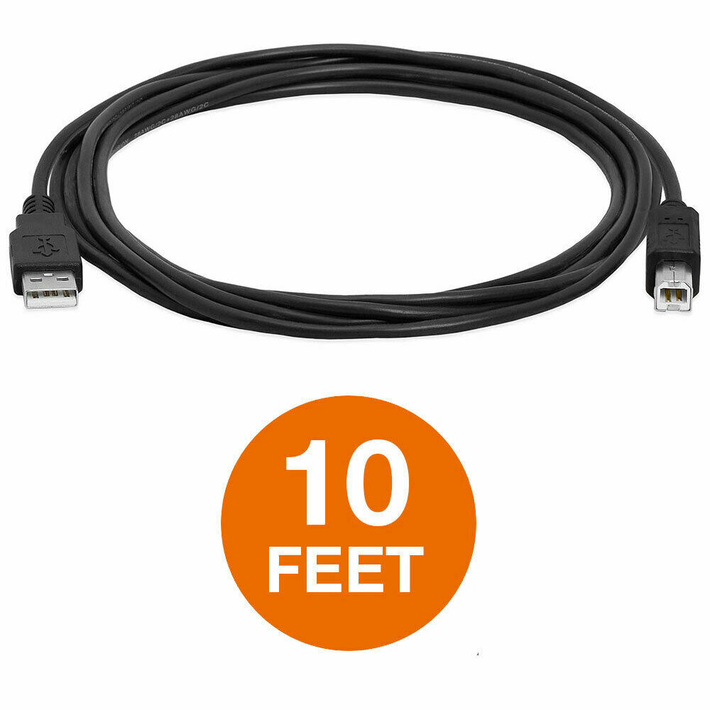 2 x 10FT USB 2.0 Printer Cable A Male to B Male SLIM Cable, Printer Cord Black