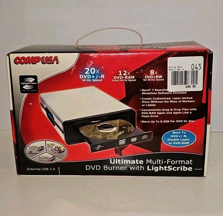 COMP USA EXTERNAL Dual Format Double Layer DVD+/-RW  8x-20x USB 2.0 Lightscribe