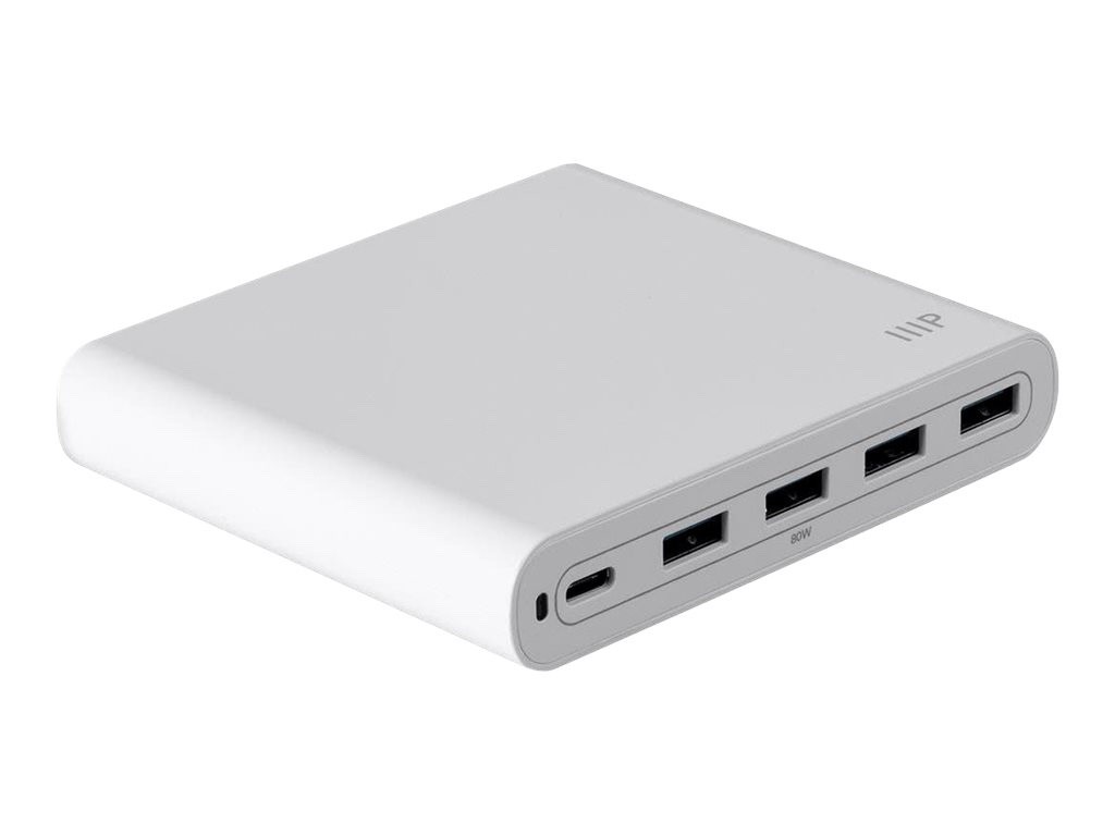 MONOPRICE 80W 5-Port USB Smart Charger 1 USB C & 4 USB A  Obsidian Speed Plus