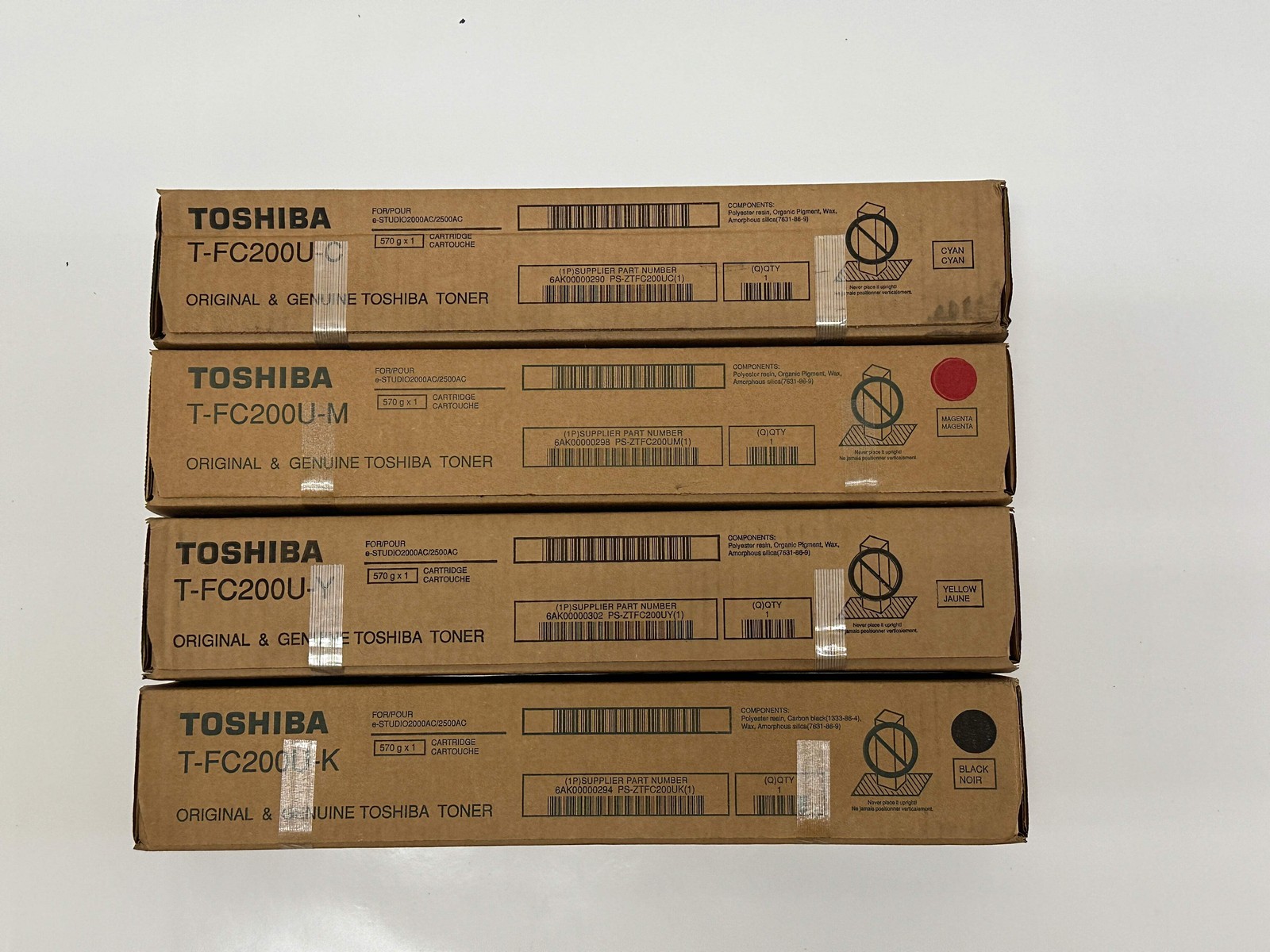 4 Genuine Toshiba e-STUDIO 2000AC, 2500AC T-FC200U CMYK Toners Same Day Ship