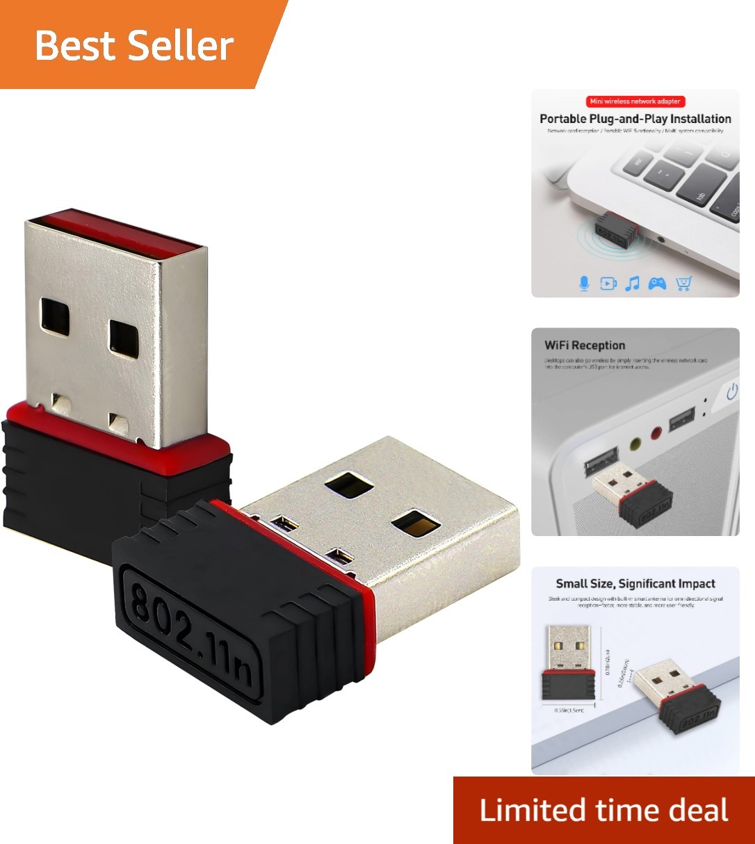 2 Pack150Mbps Free Driver Wireless USB WiFi Adapter, Single Band 2.4GHz, Free...