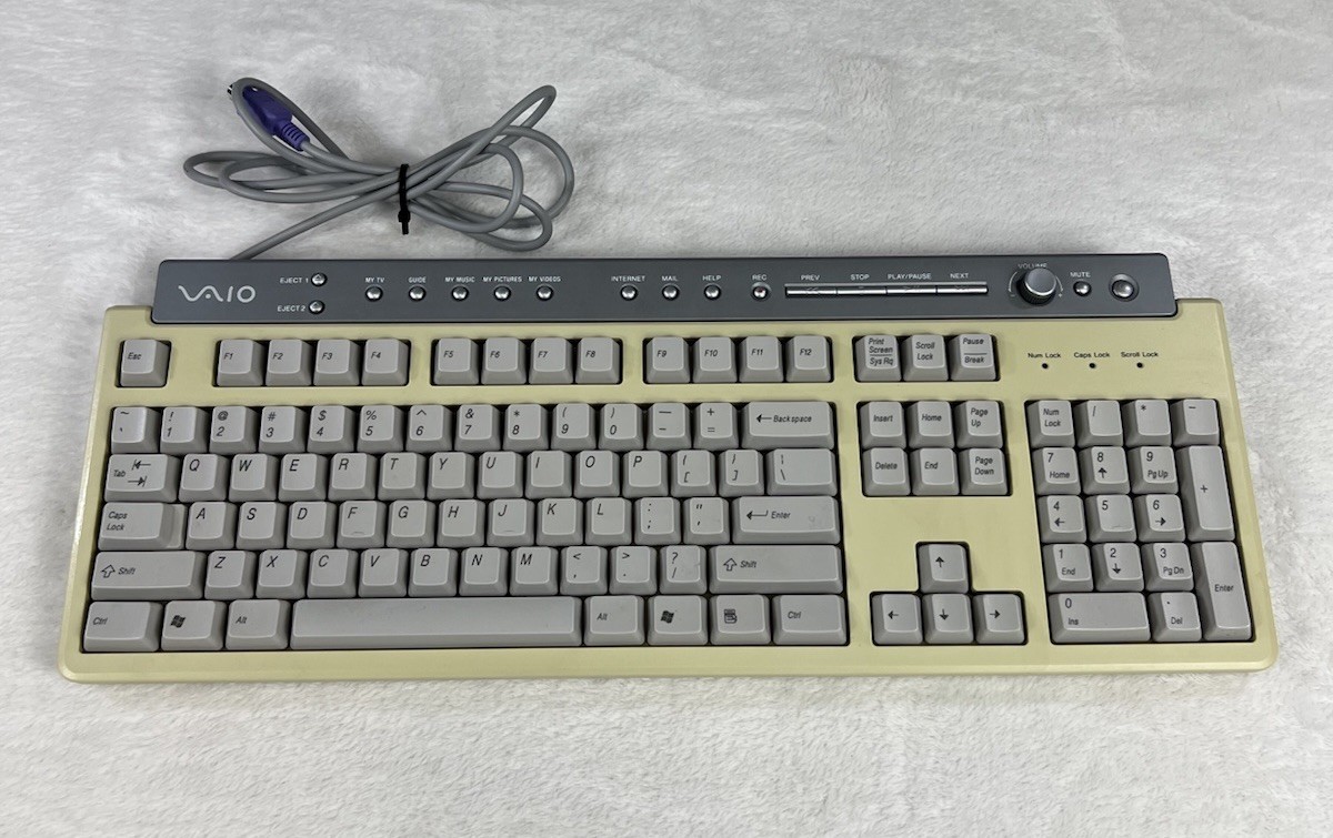 Vintage Sony Vaio 100-Key PS/2 Mechanical Keyboard PCVA-KB7P/U Tested Works