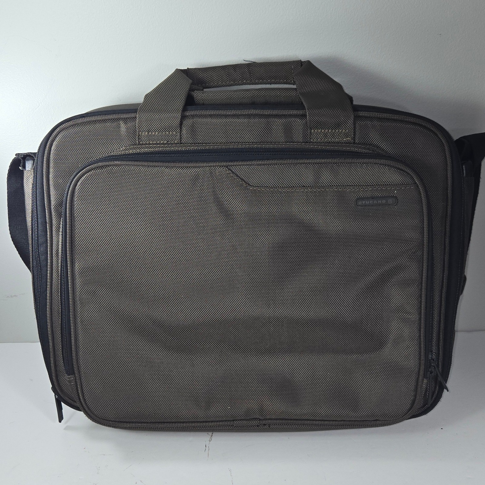 Tucano Prima Laptop Messenger Bag Brown Olive Ballistic Nylon Briefcase 16.5X12