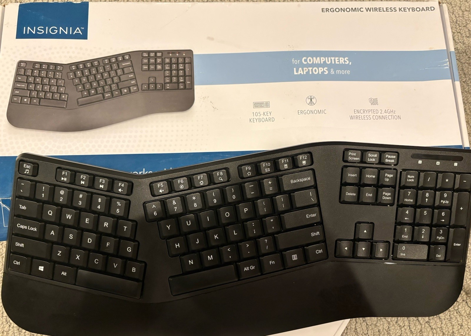 Insignia - Wireless Ergonomic Membrane Keyboard (full size)