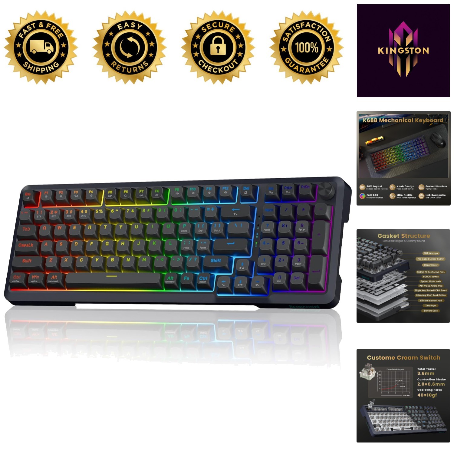 Multi-Device RGB Wireless Keyboard | Elegant 98 Keys with Smooth Linear Switches