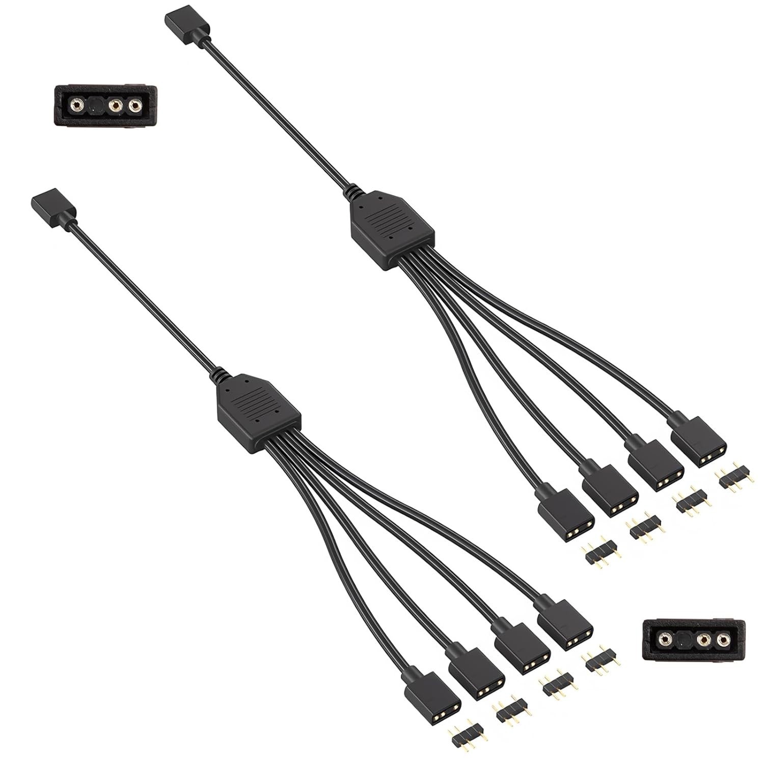 2 Pack 3Pin 5V ARGB Extension Cable Set with 8 Male Pins, 1-To-4 Addressable RGB