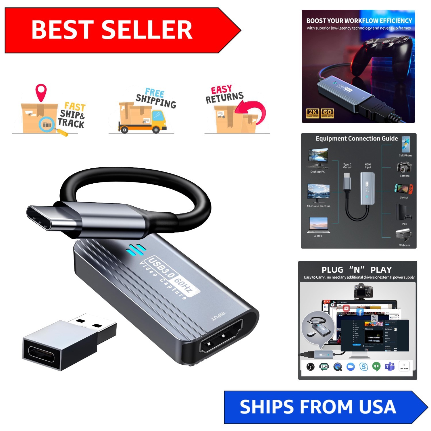 Ultra-Low Latency 1080P Video Capture Card for Real-Time Streaming & Recording