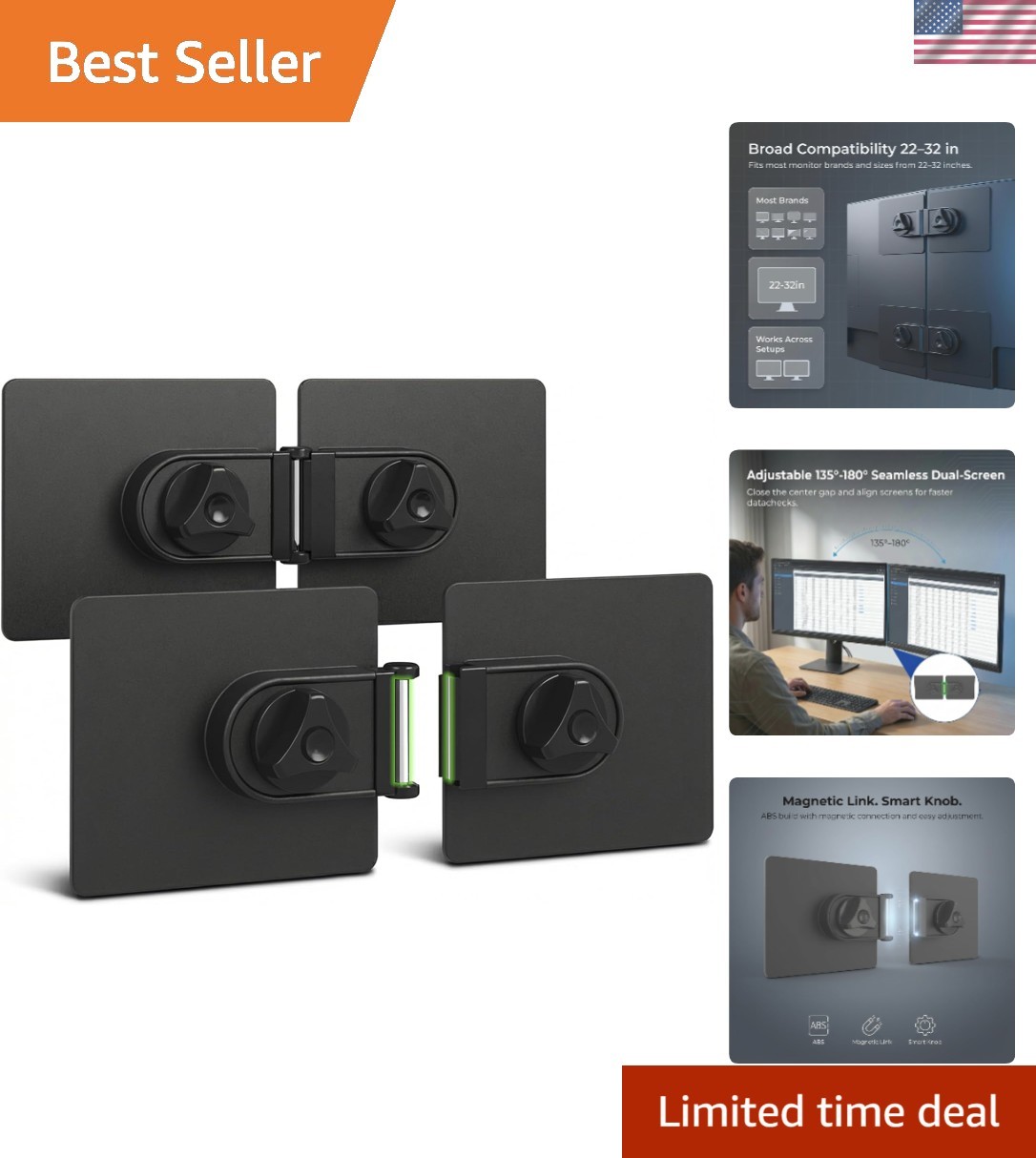 2-Pack Universal Magnetic Monitor Connection Bracket Compatible with All Comp...