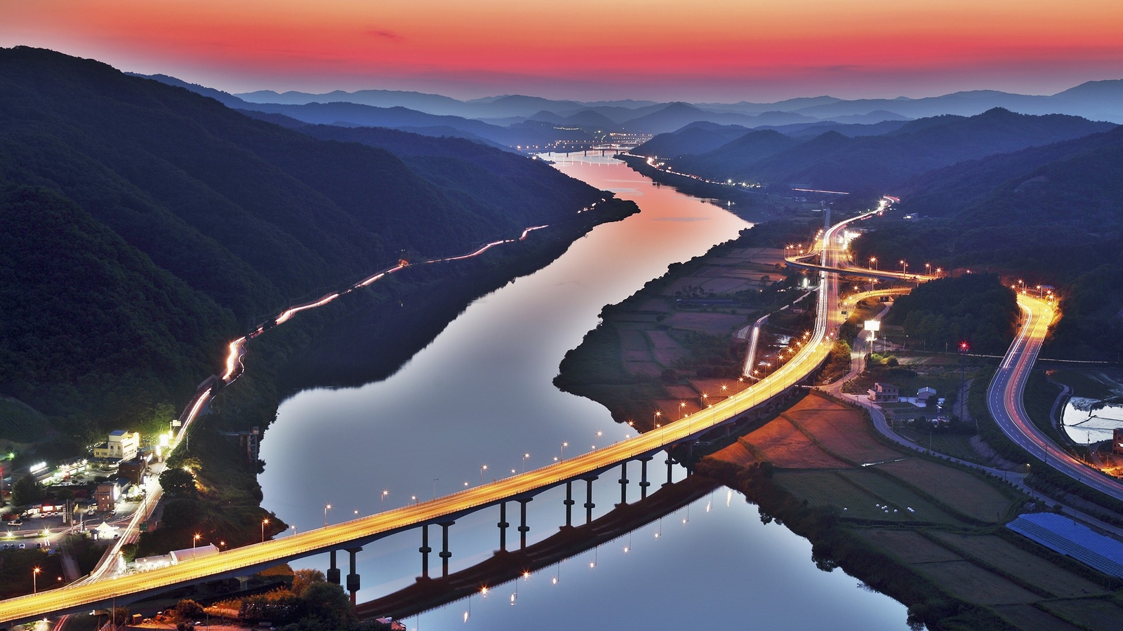 Landscape south korea river light trails bridge hills Custom Gaming Mat Desk