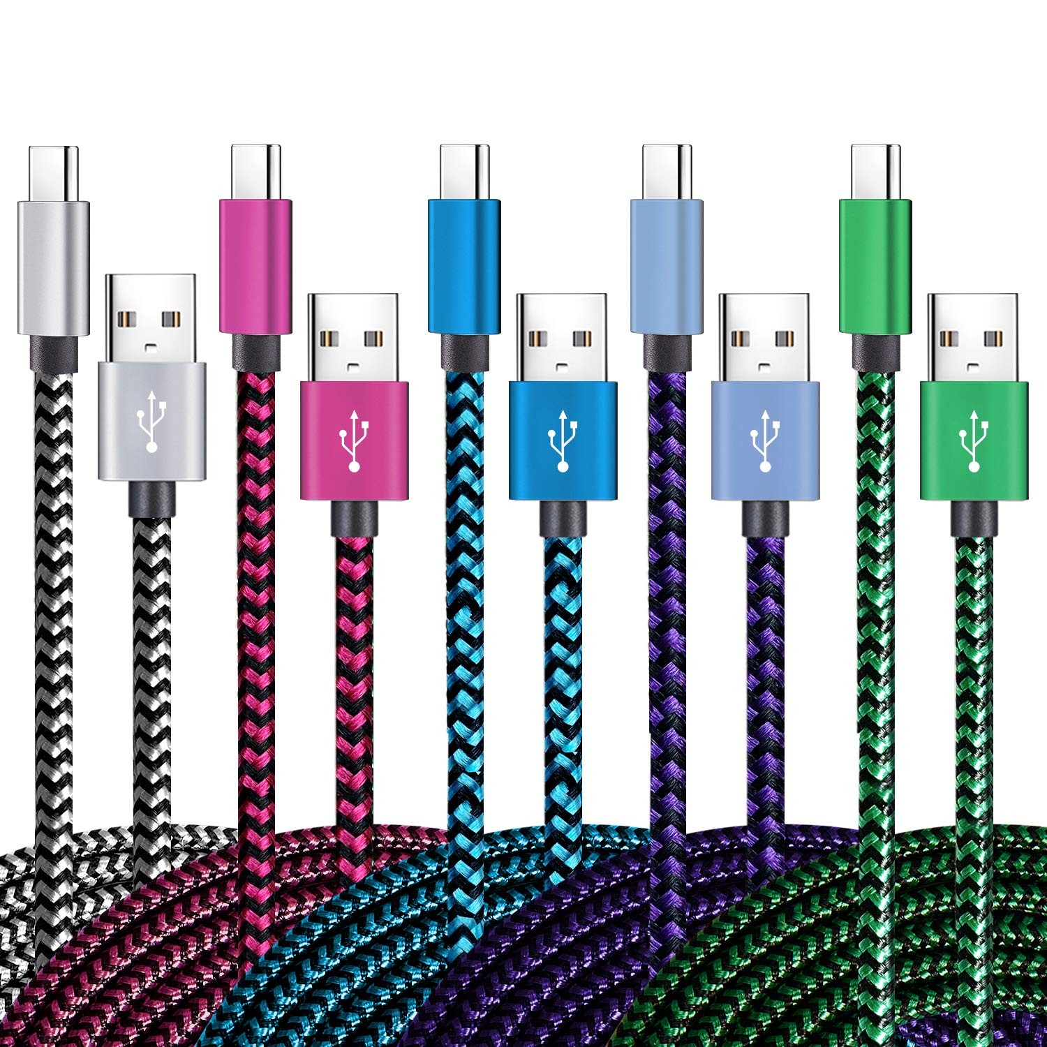 Teeind USB C Cable 6ft 5Pack Nylon Braided 3A Fast Charging Type C Cord