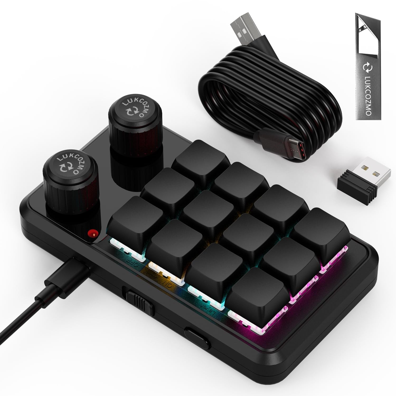 12-Key Macro Pad Programmable Mini Mechanical RGB OSU Knob Wireless Type-C