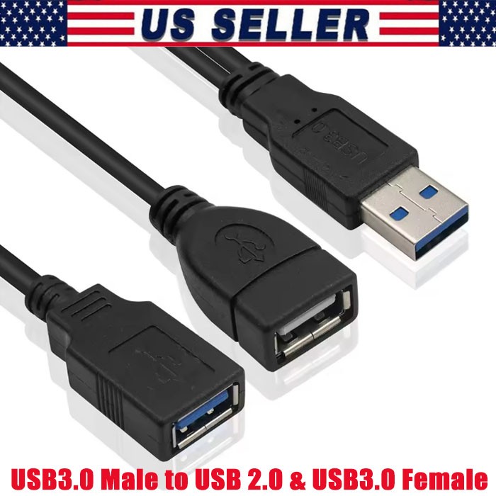 USB 2.0 A Male To 2 Dual USB Female Jack Y Splitter Hub Power Adapter Cable Lot