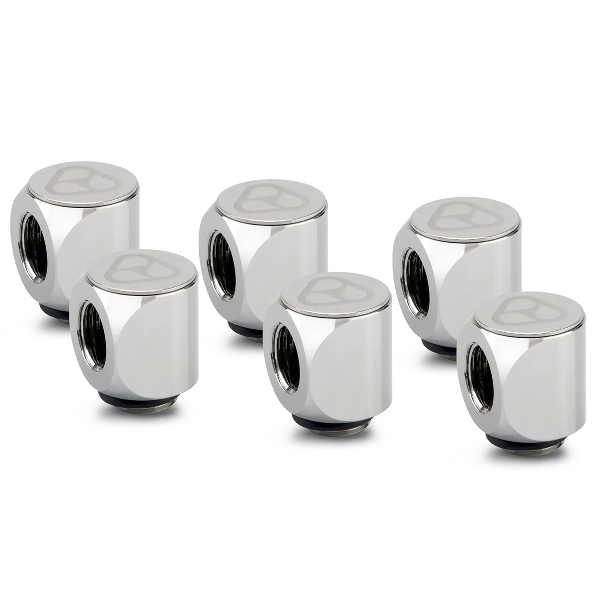 Thermal Grizzly DeltaMate 90 Degree Rotary Fitting, Gloss Nickel, 6-pack