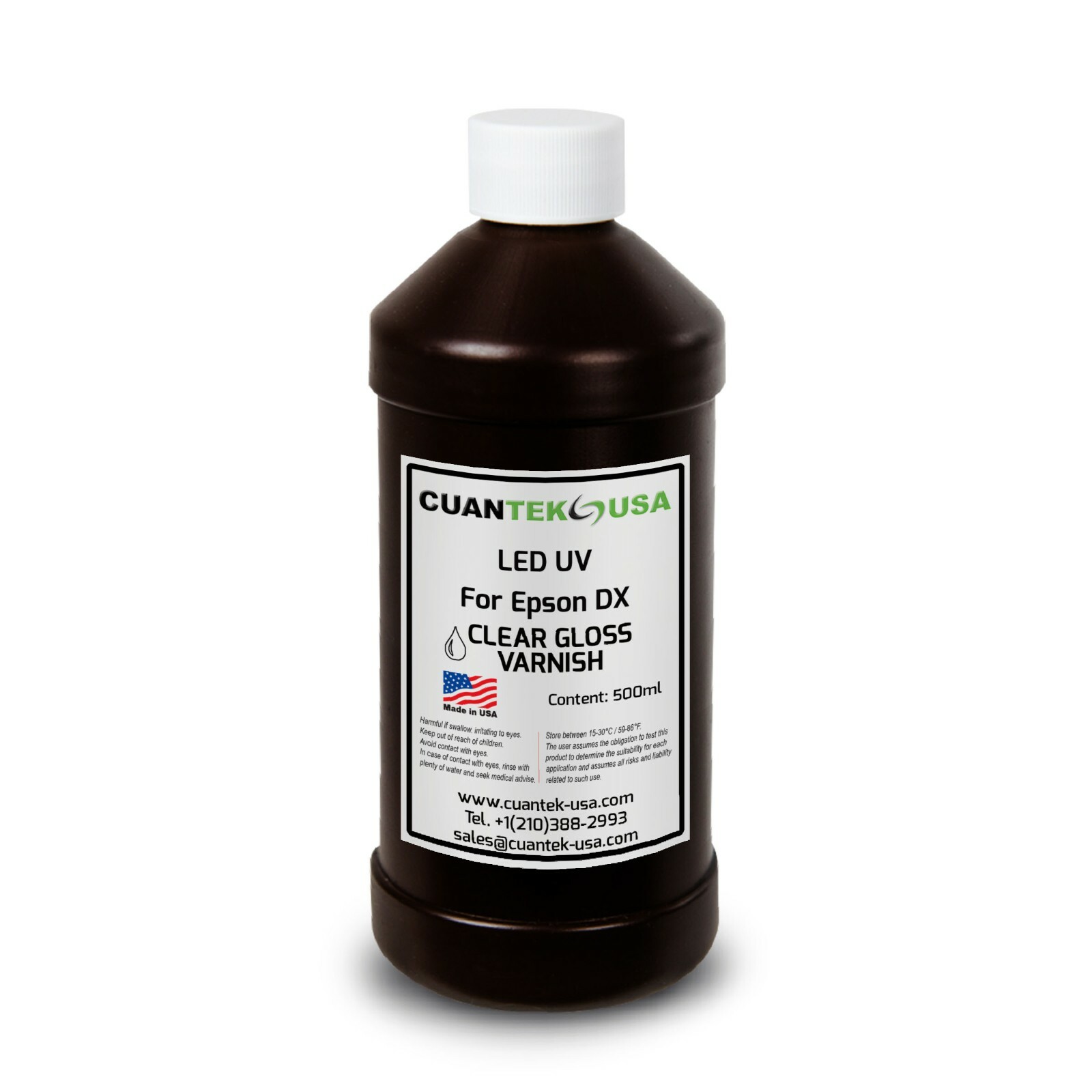 LED UV Curable GLOSS CLEAR VARNISH 500ml for Printers w/Epson Heads -MADE IN USA