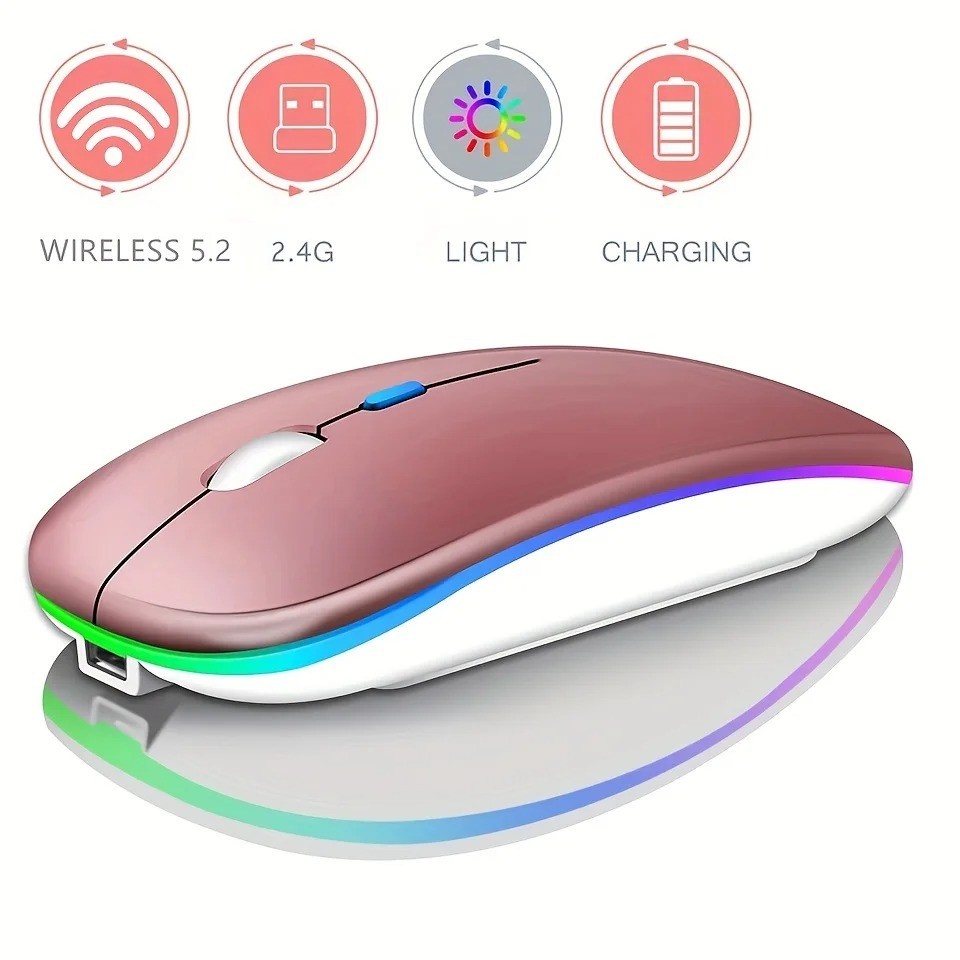 Rechargeable Wireless Mouse Bluetooth 2.4G LED Slim for PC Laptop Mac iPad