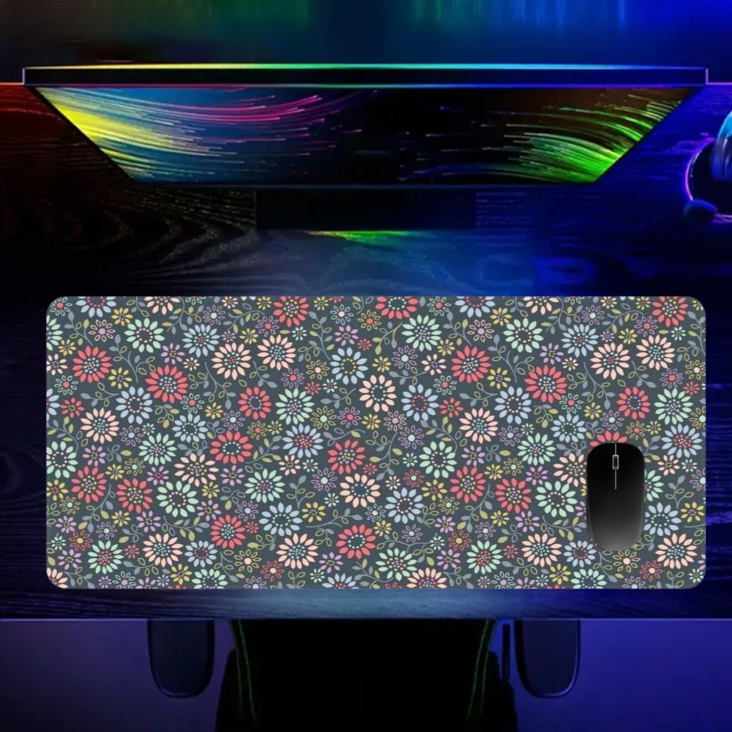 1pc Colorful Floral Pattern Mouse Pad And Desk Mat, with Colorful Flower Desig
