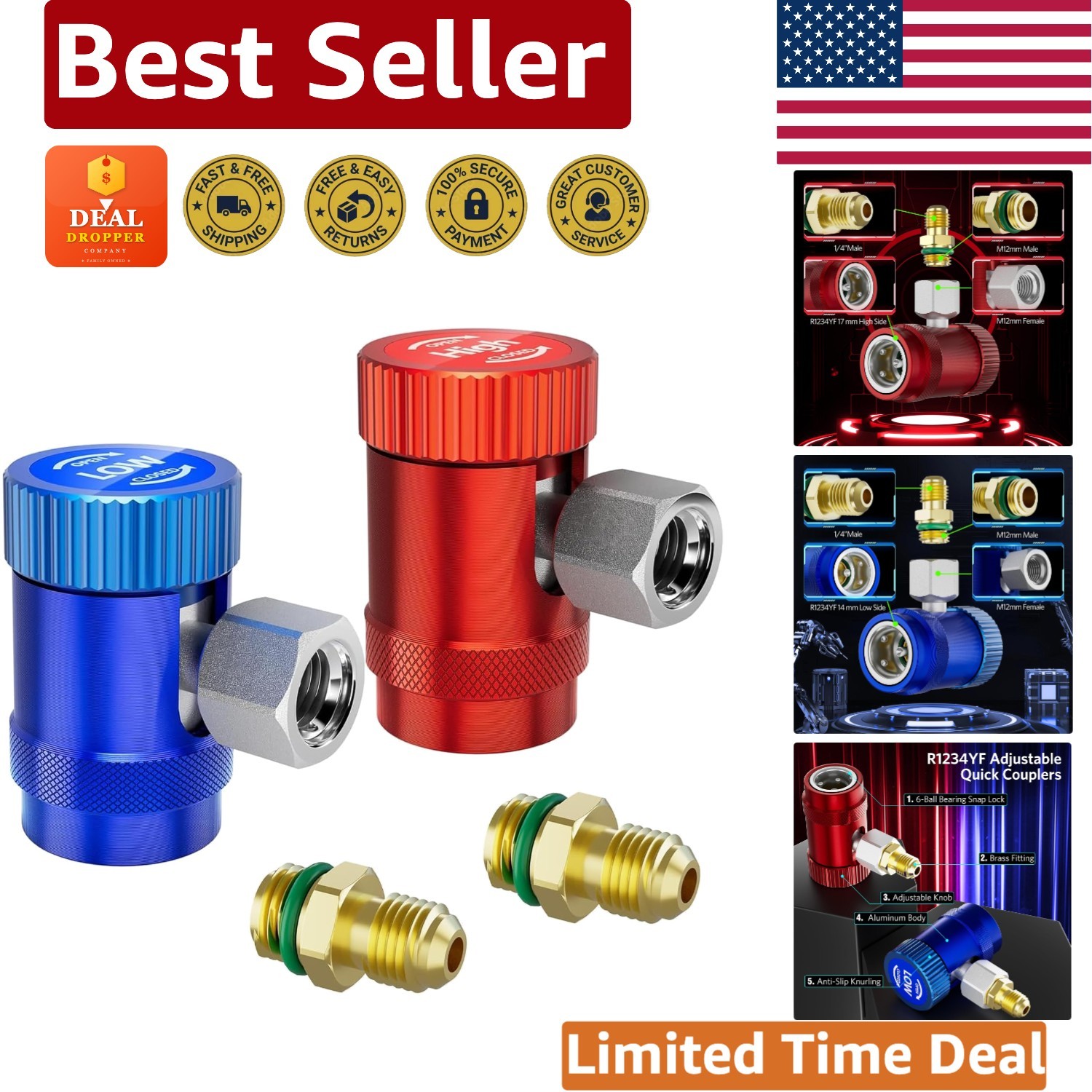 Complete R-1234yf Quick Coupler Kit with Brass Adapters for Easy Installation