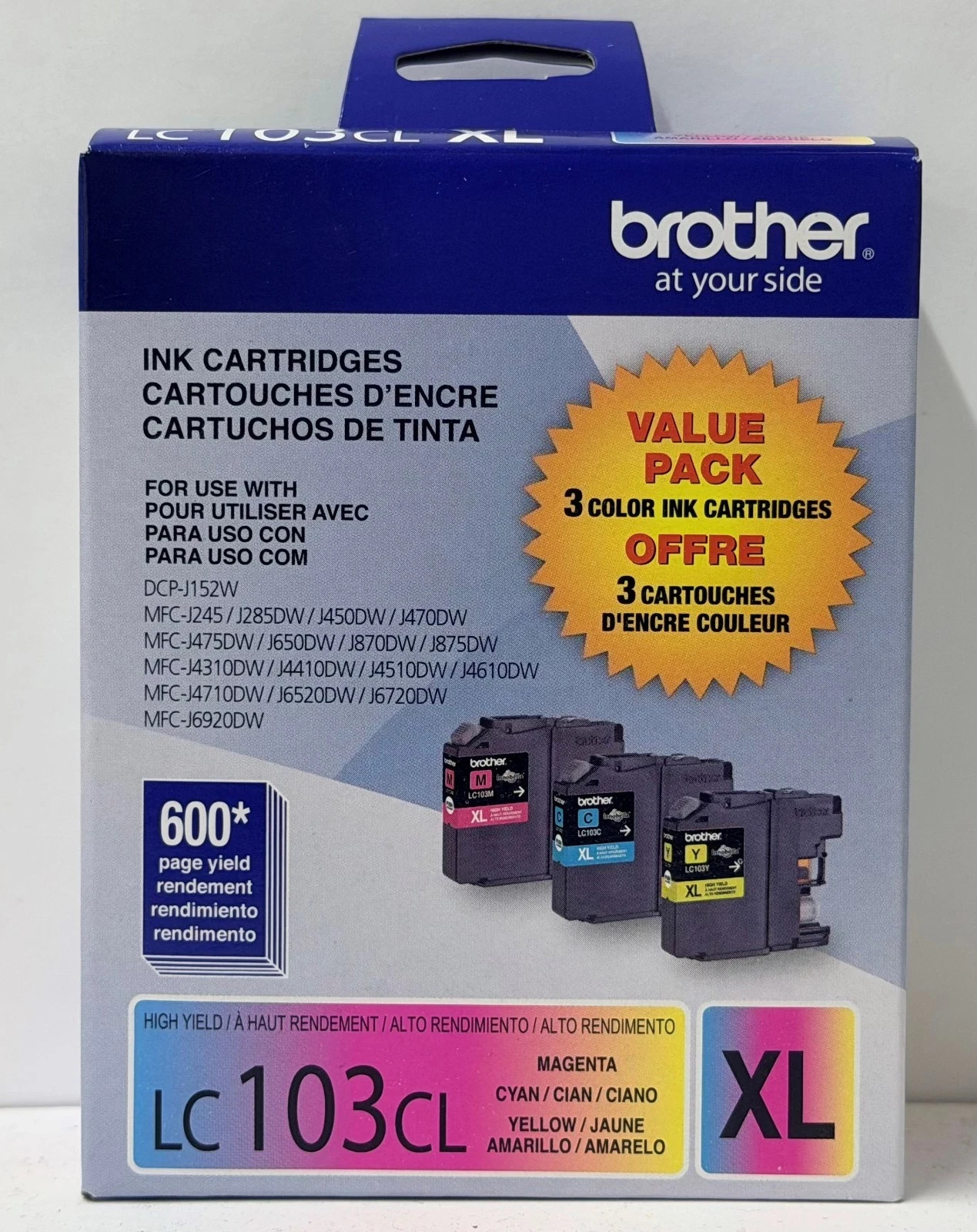 New Genuine Brother LC103XL Color 3PK Ink Cartridge DCP-J152W, MFC-J245