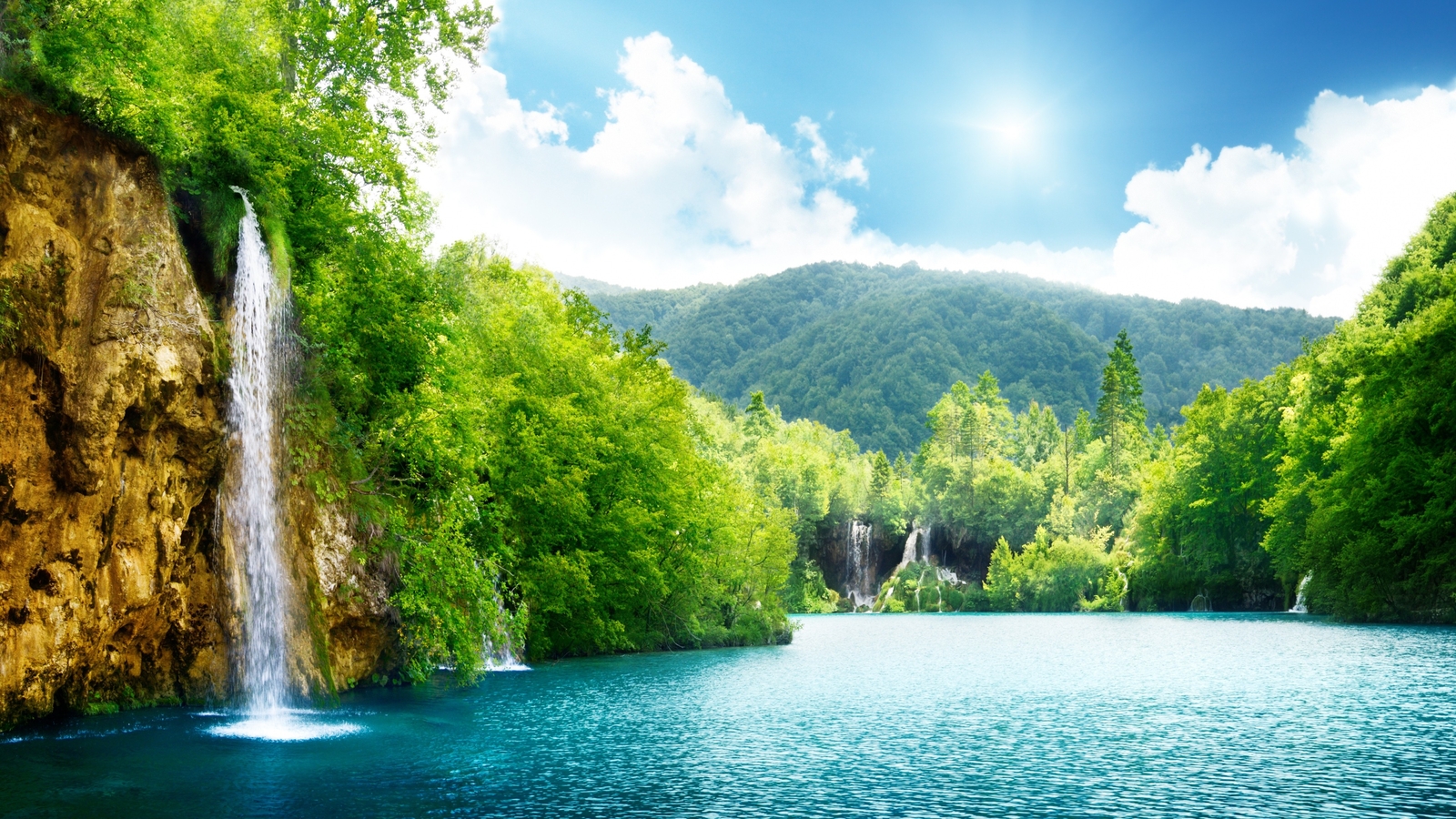Landscape lake waterfall trees hills plitvice lakes Custom Gaming Mat Desk